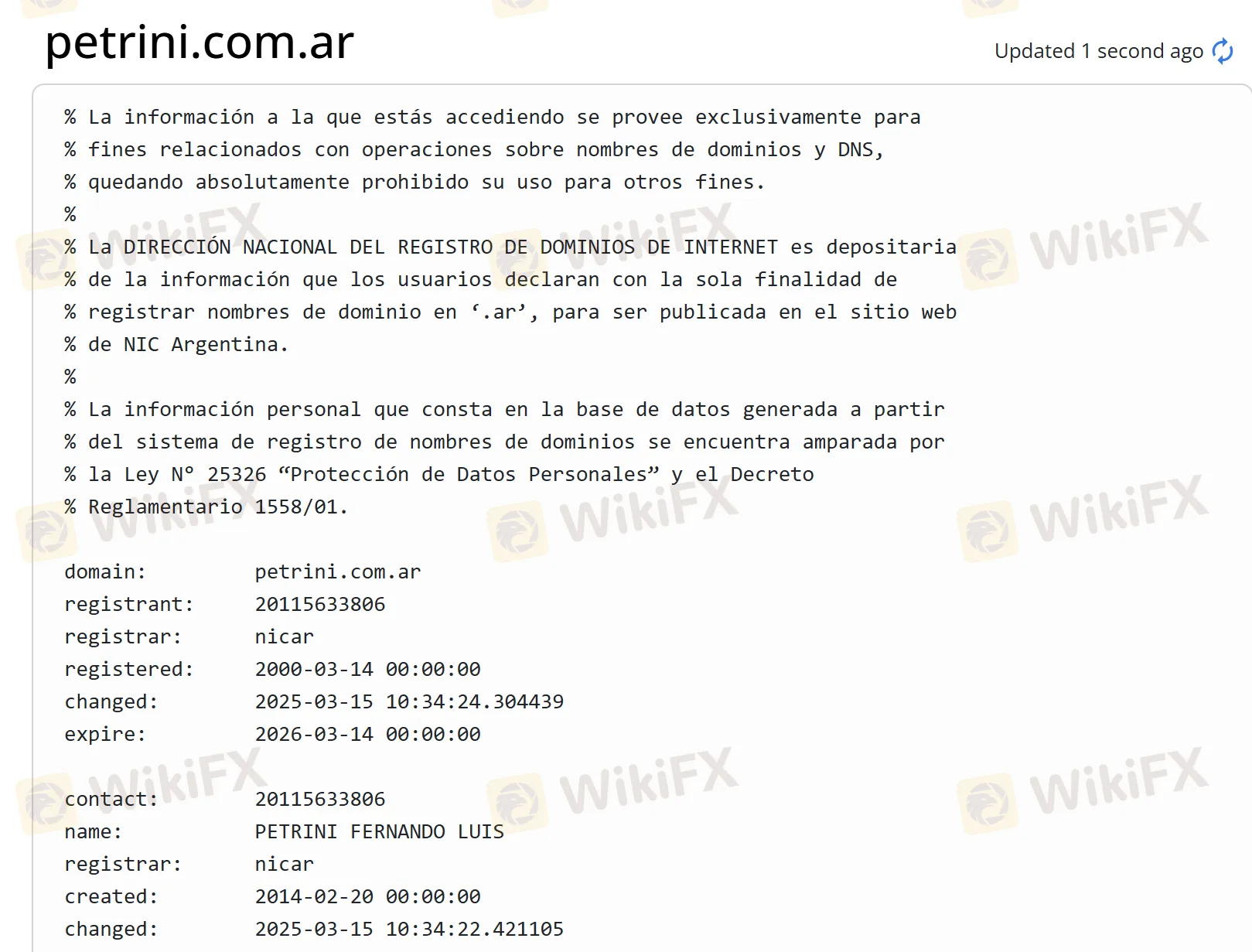 Información del dominio