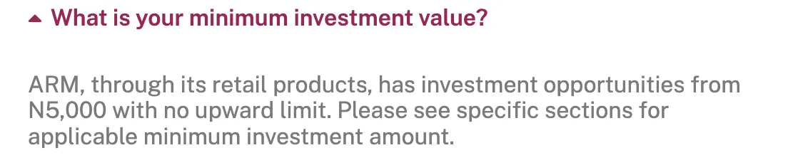 Minimum investment value Minimum investment value
