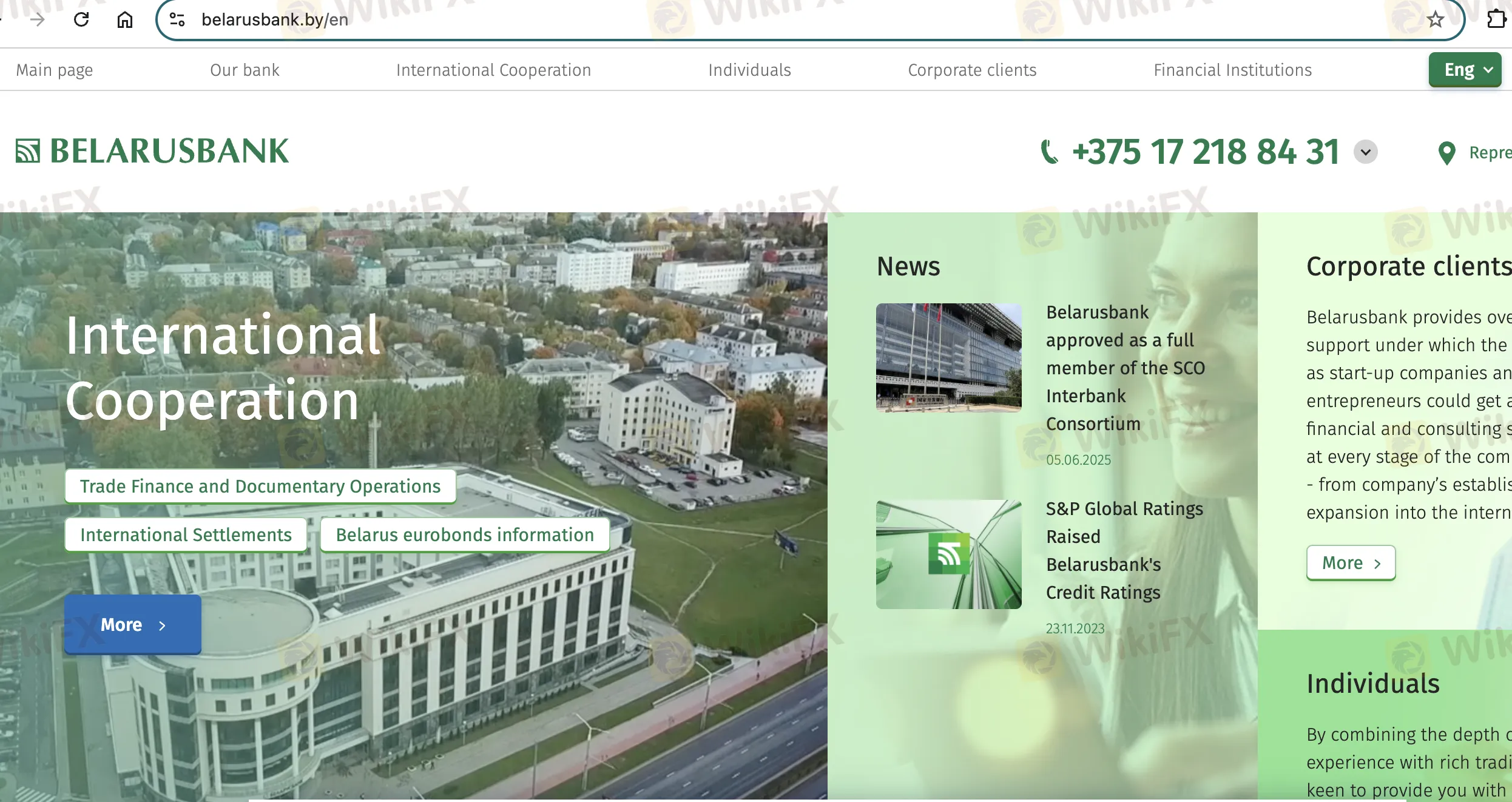 Belarusbank's homepage