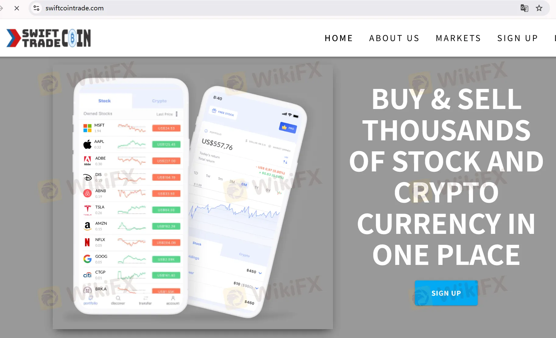 Página de inicio de Swift Coin Trade