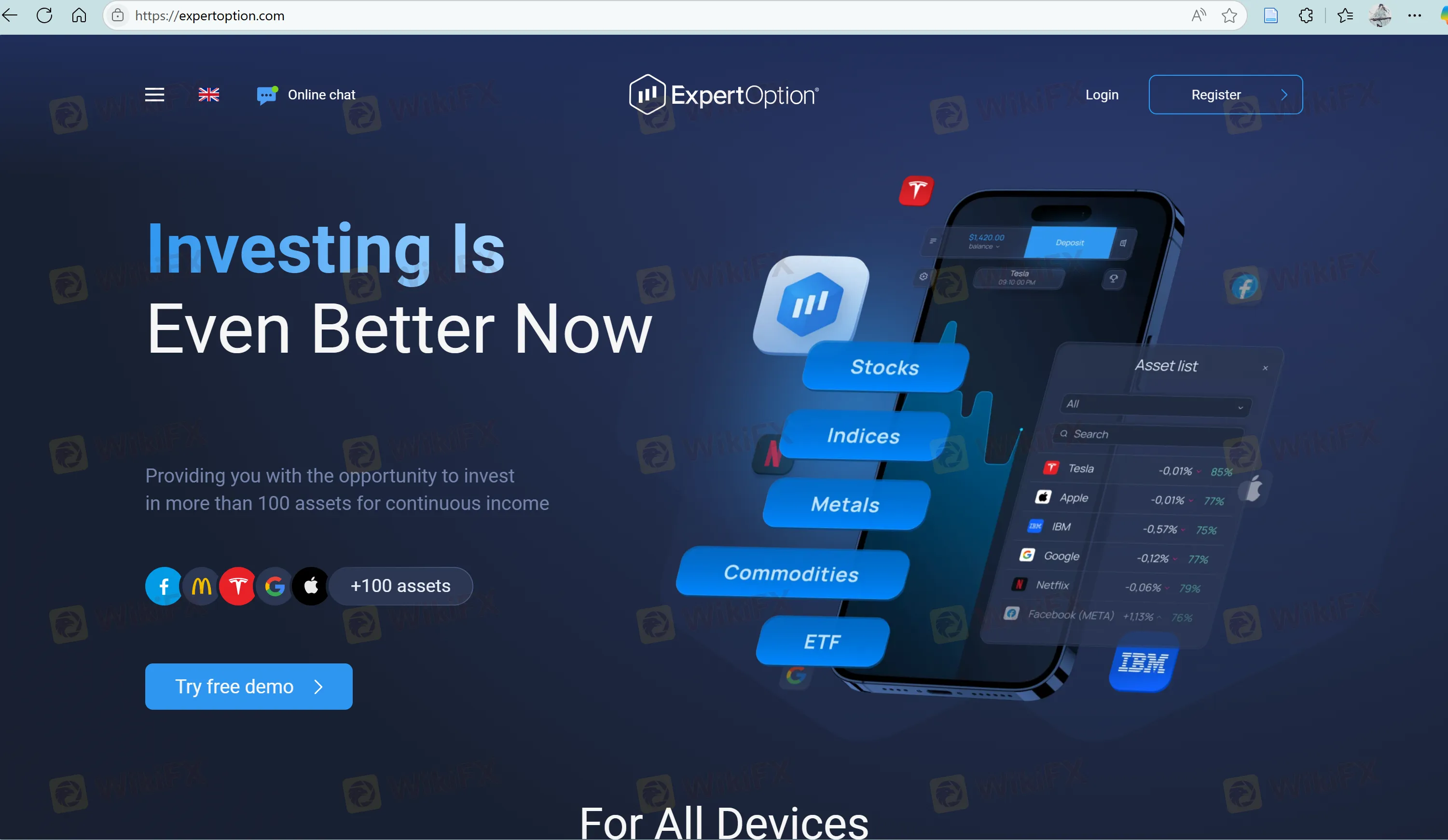 Trang chủ của ExpertOption Trang chủ của ExpertOption