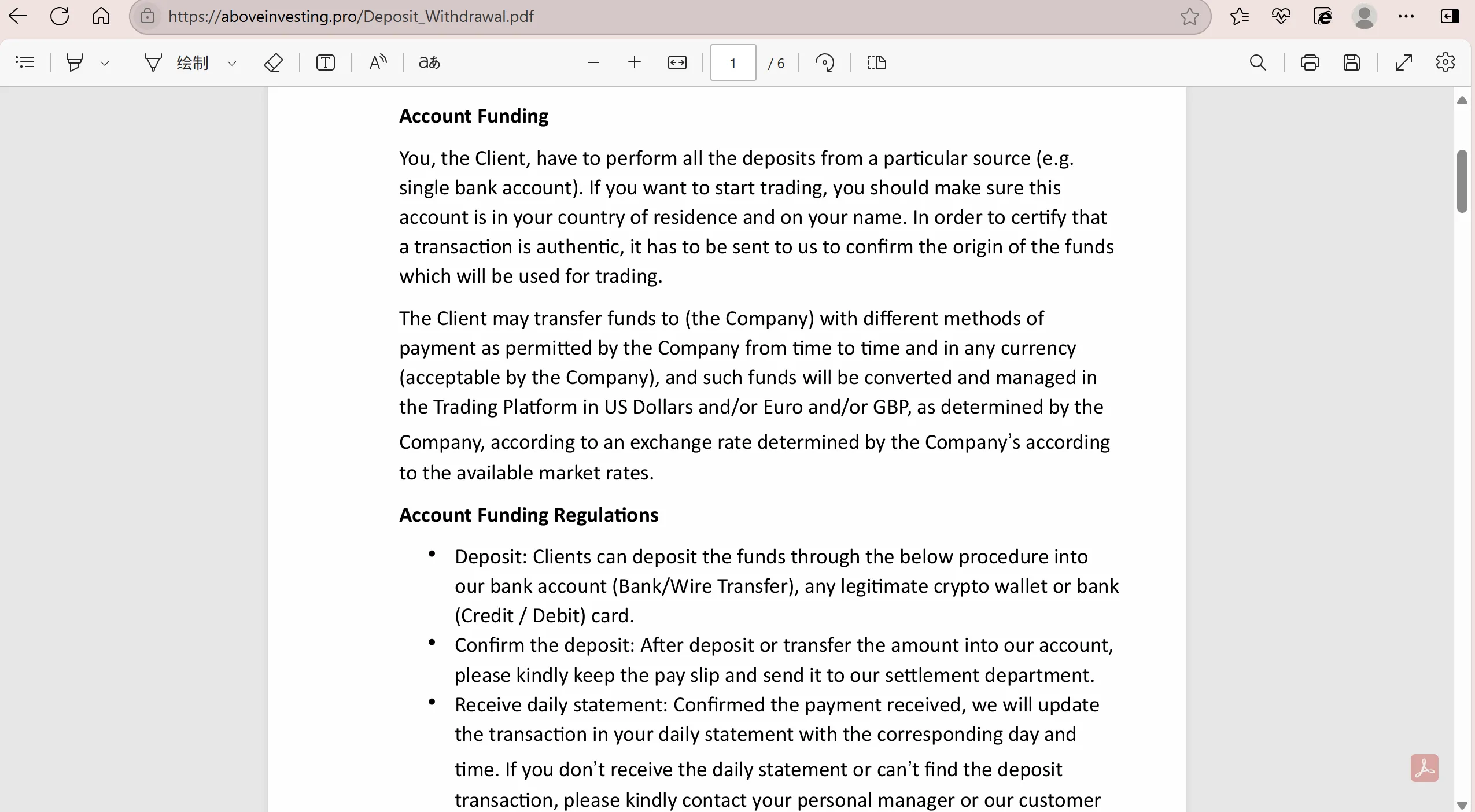 Deposit and Withdrawal