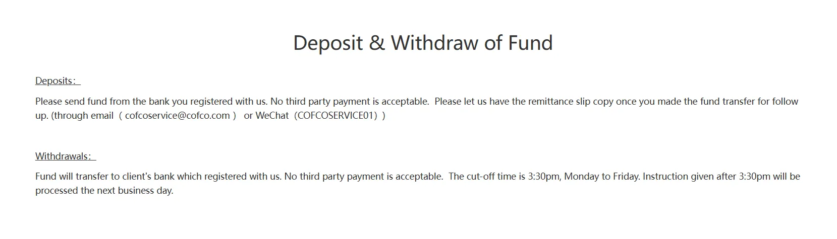Deposit and Withdrawal