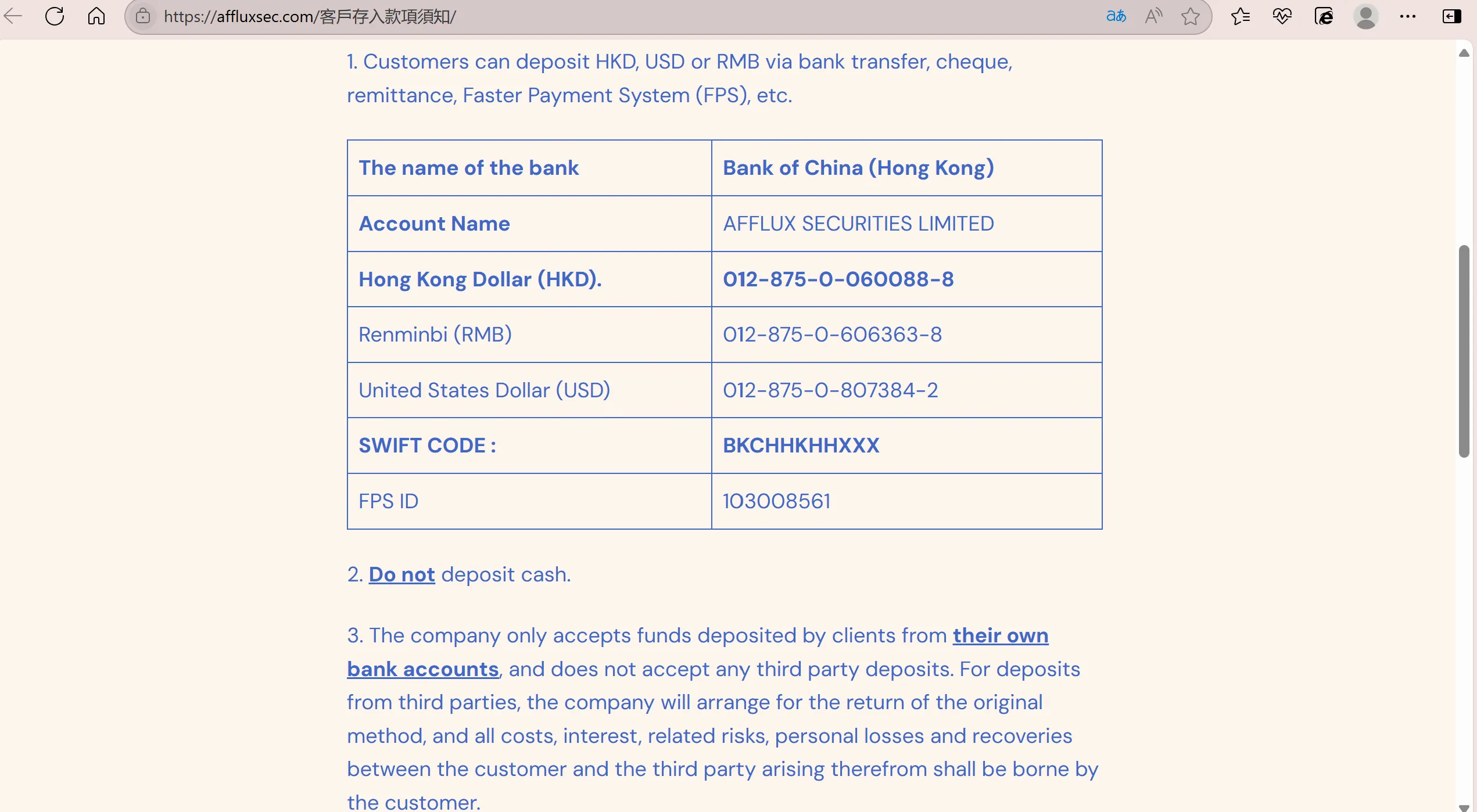 Deposit and Withdrawal