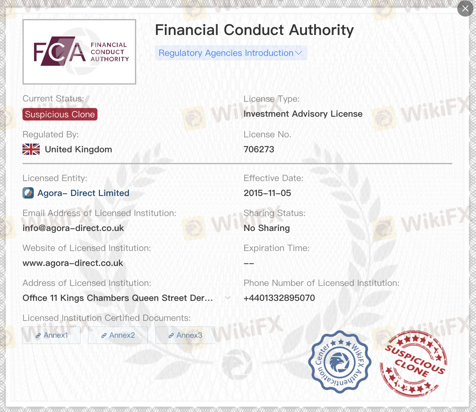 可疑克隆FCA许可证