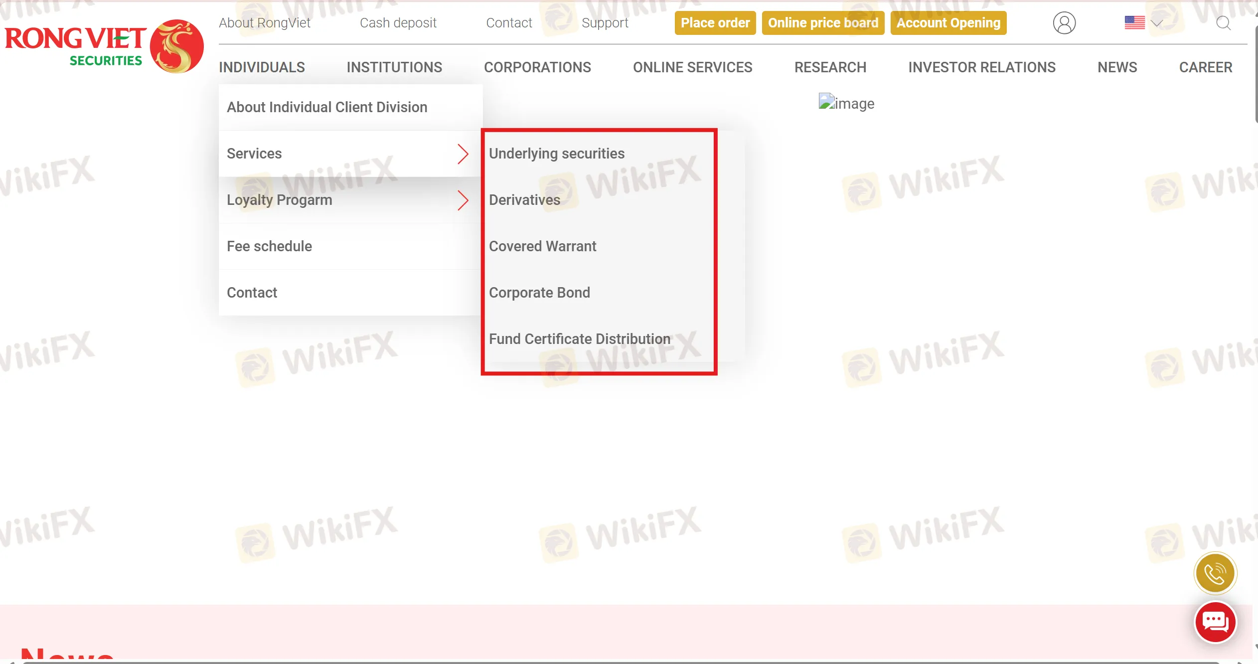 RongViet Securities सेवाएं