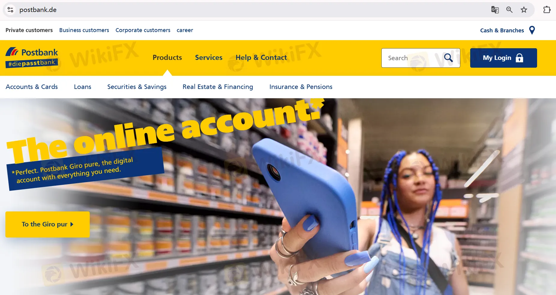 Postbank's homepage Postbank's homepage