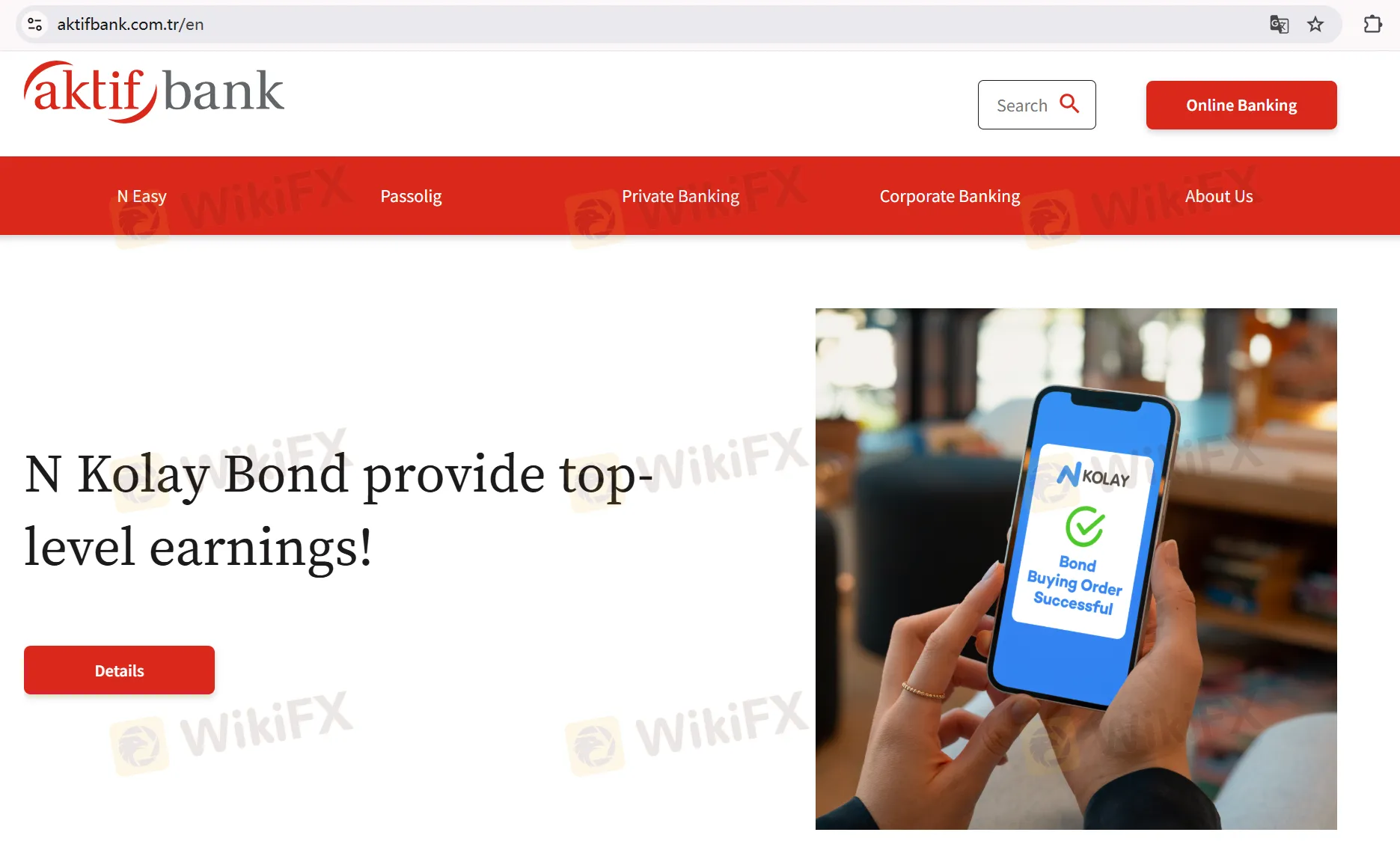 Aktif Bank의 홈페이지