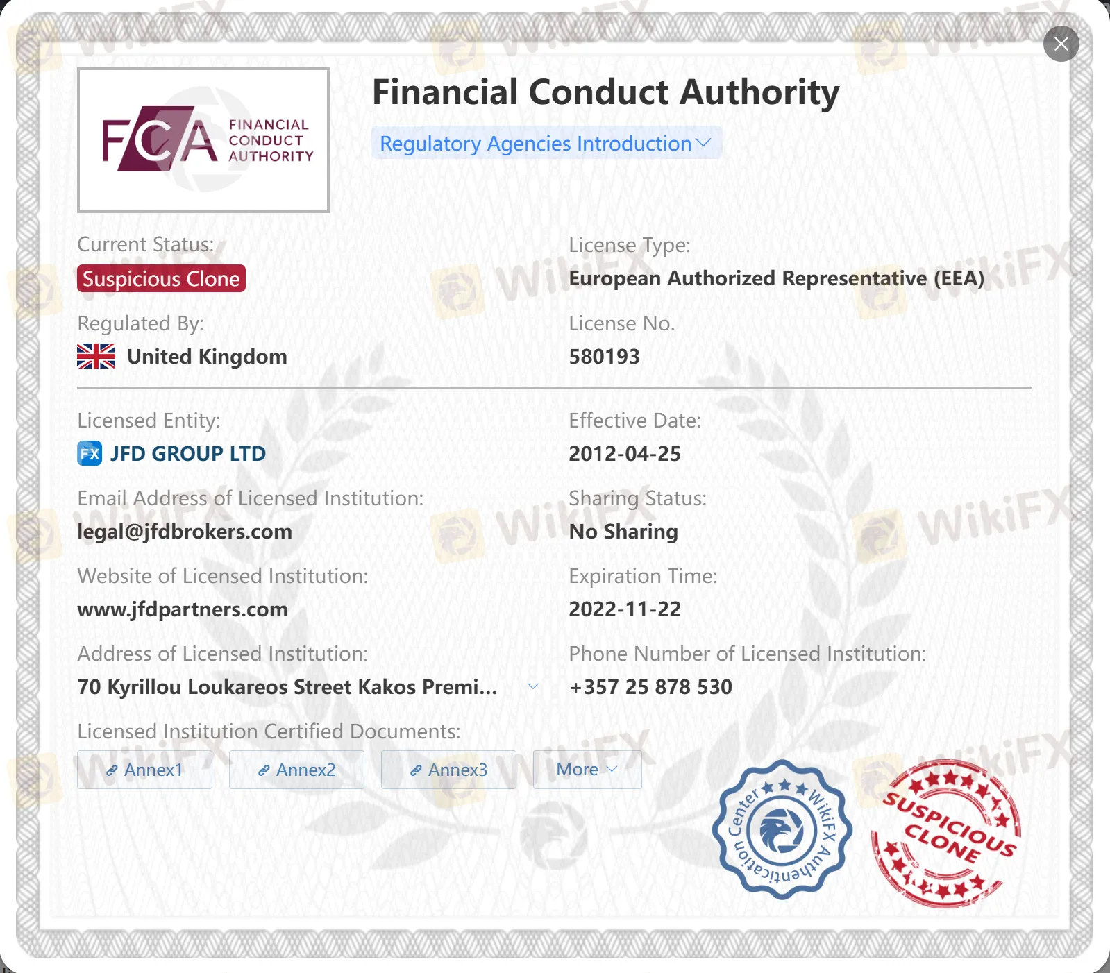 Подозрительная клон лицензия FCA