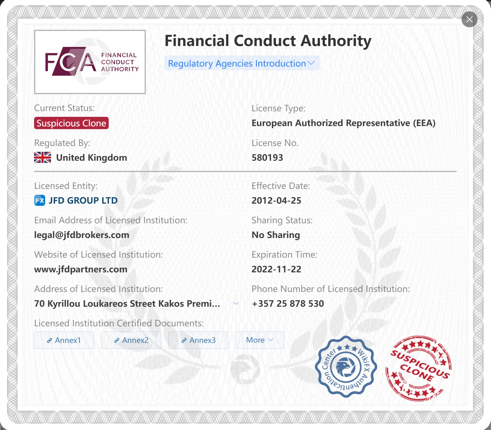 可疑克隆FCA許可證 可疑克隆FCA許可證