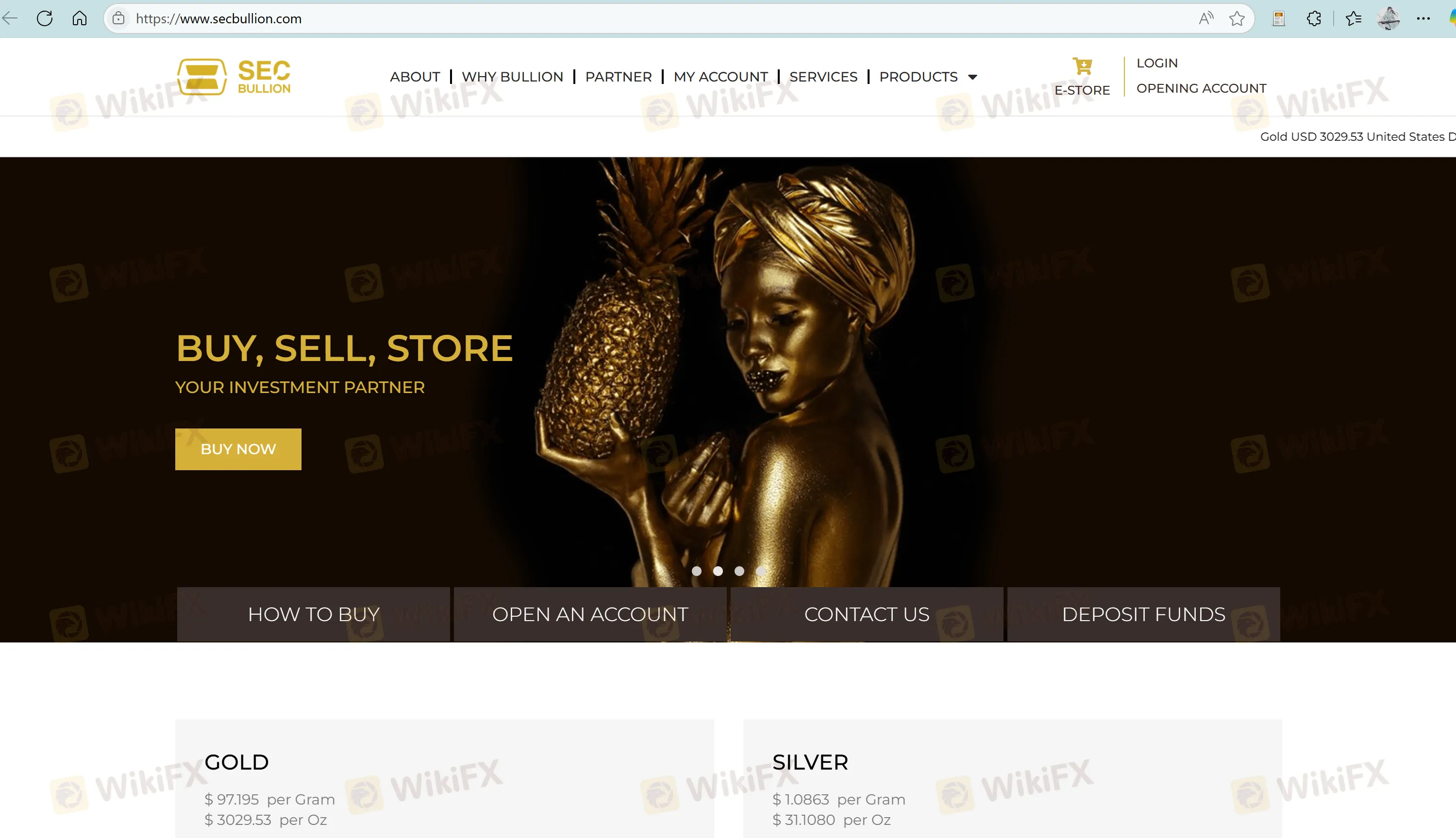 SEC Bullion's homepage