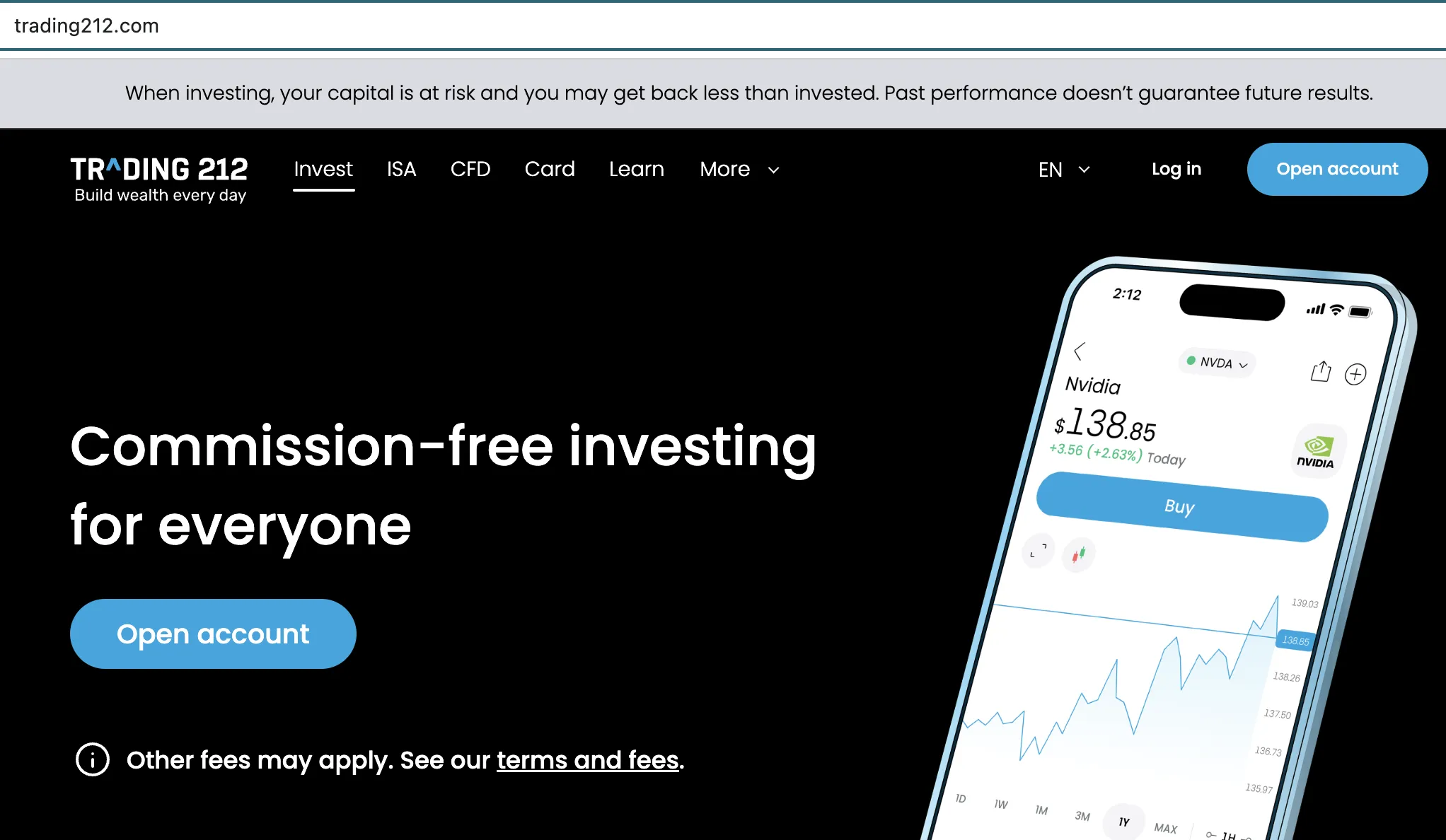 Trading212's homepage