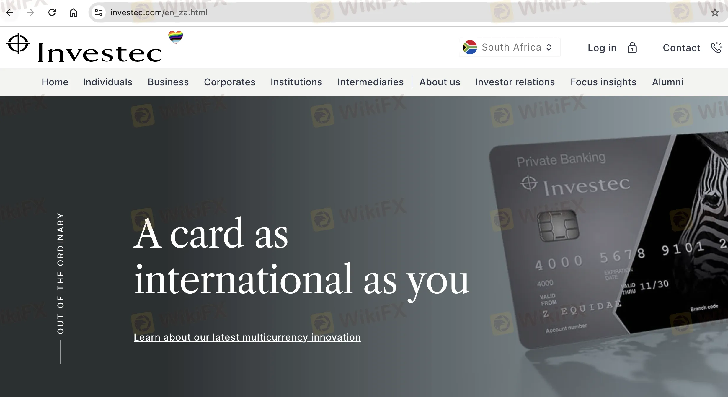 Investec's homepage