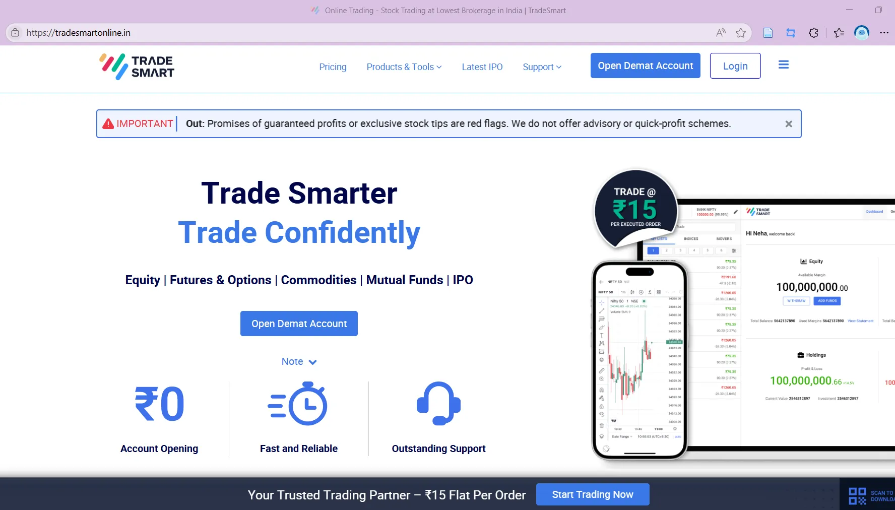 TradeSmart's homepage TradeSmart's homepage
