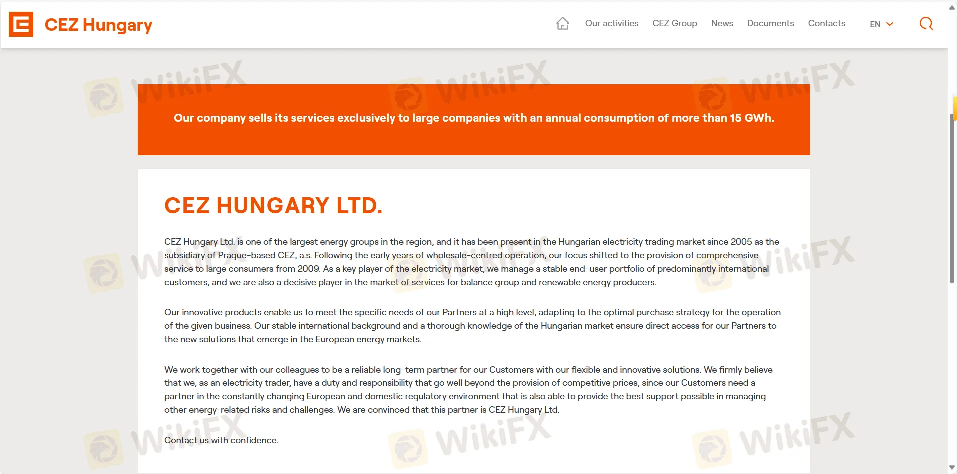 CEZ Hungary's homepage