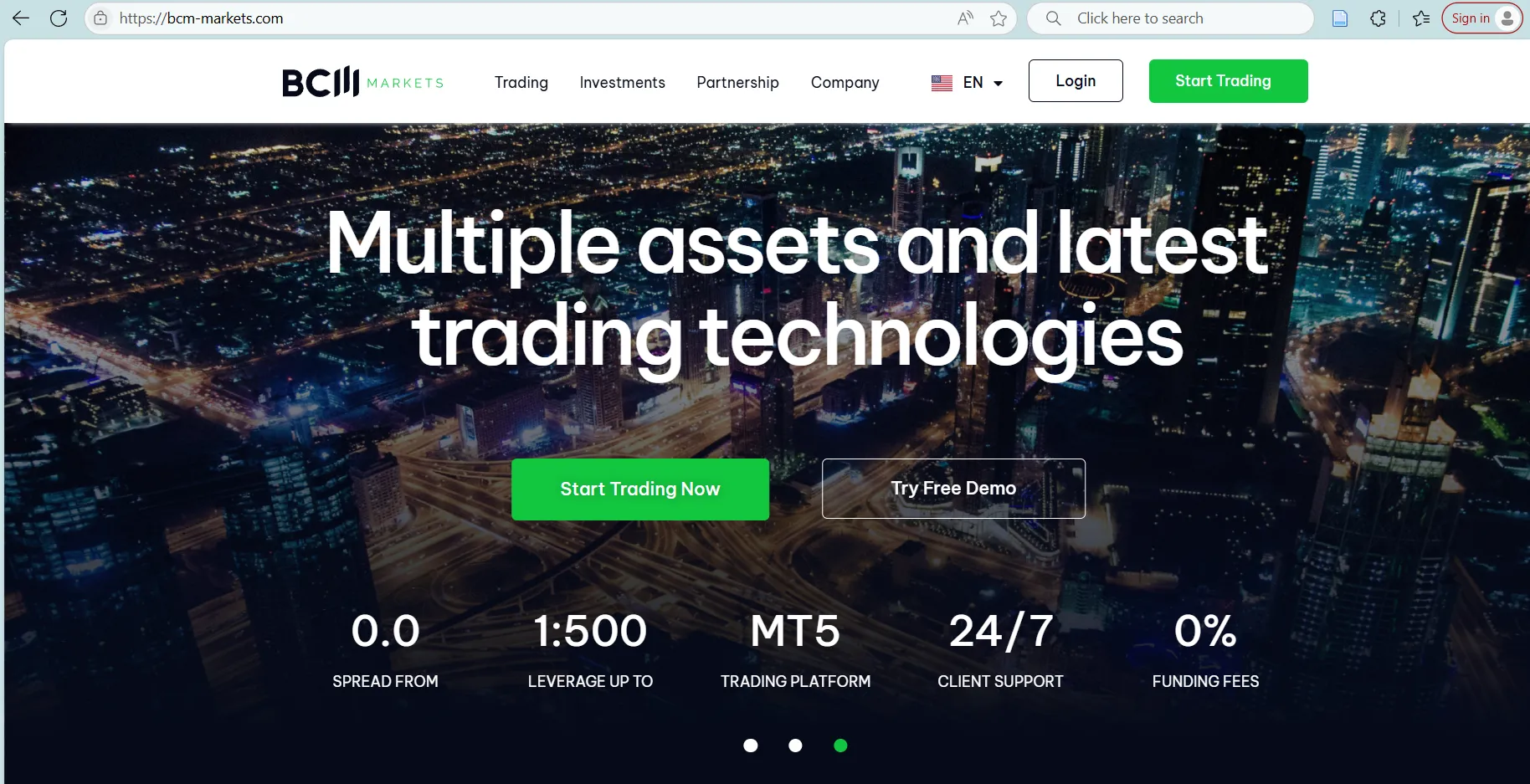 BCM Markets' homepage