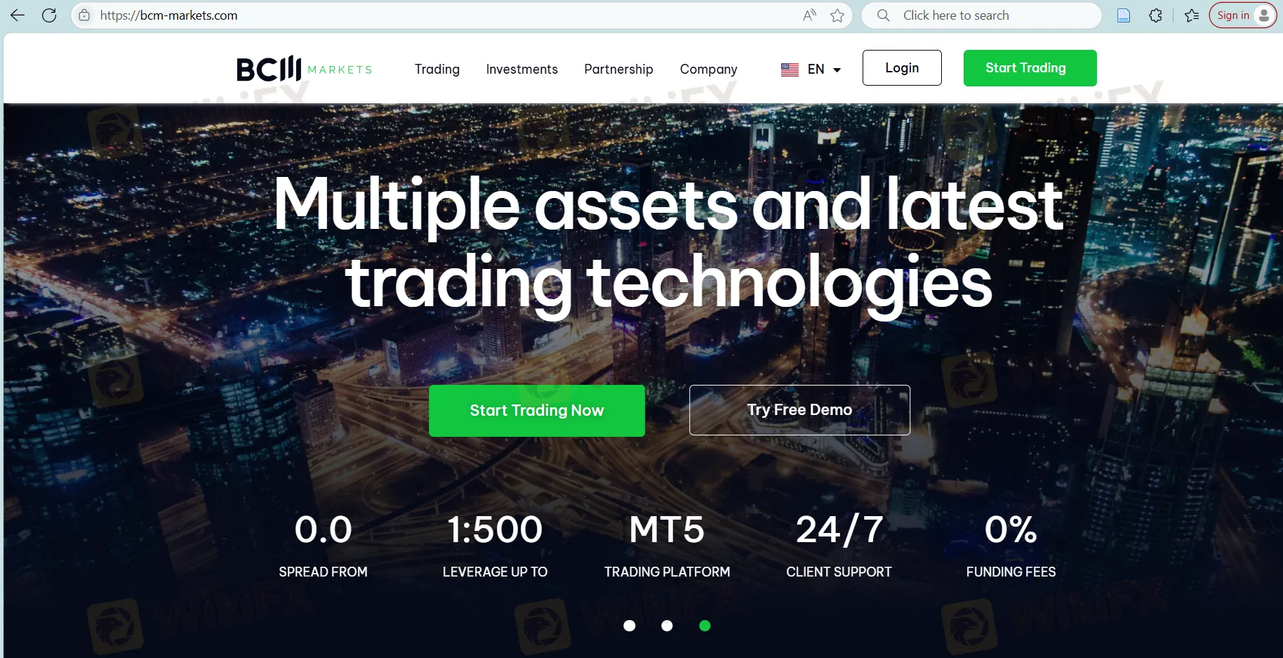 BCM Markets' homepage
