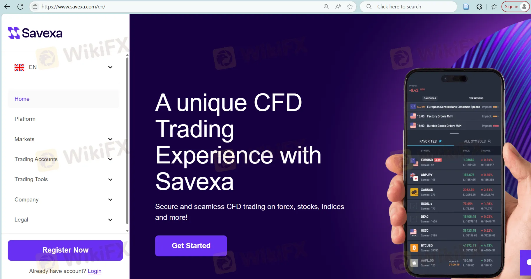 Savexa's homepage