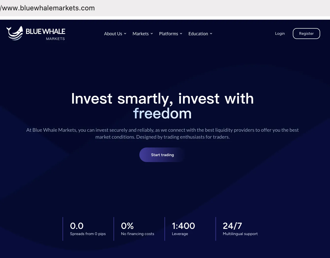 Blue Whale Markets' homepage