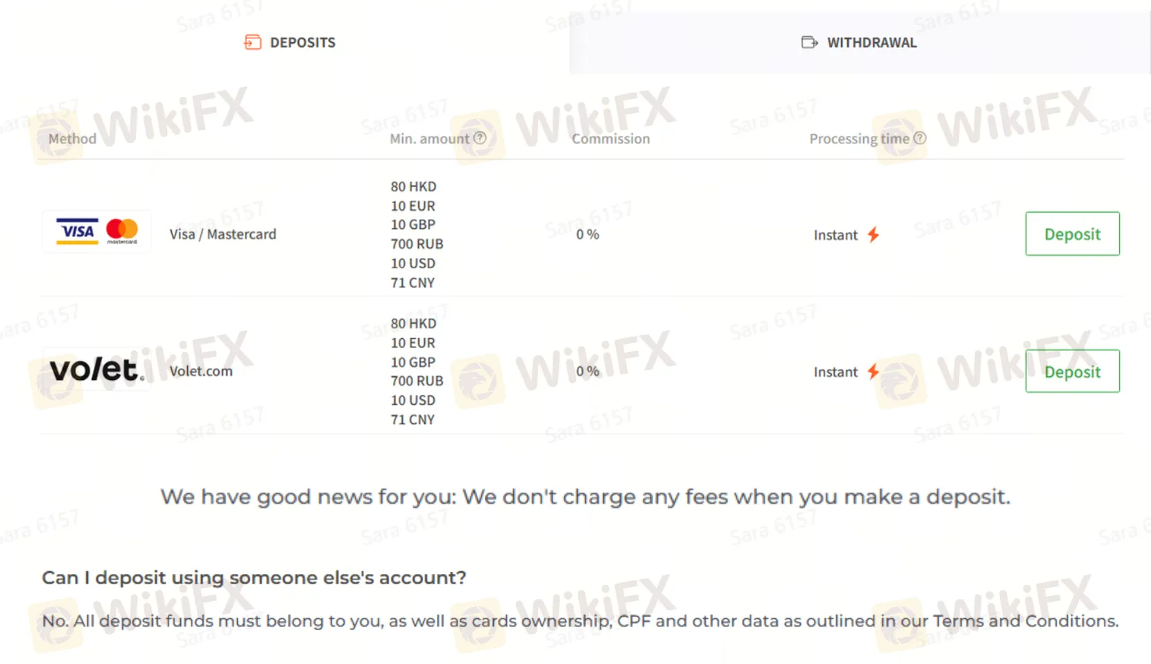 Mga Detalye sa Pag-Deposito