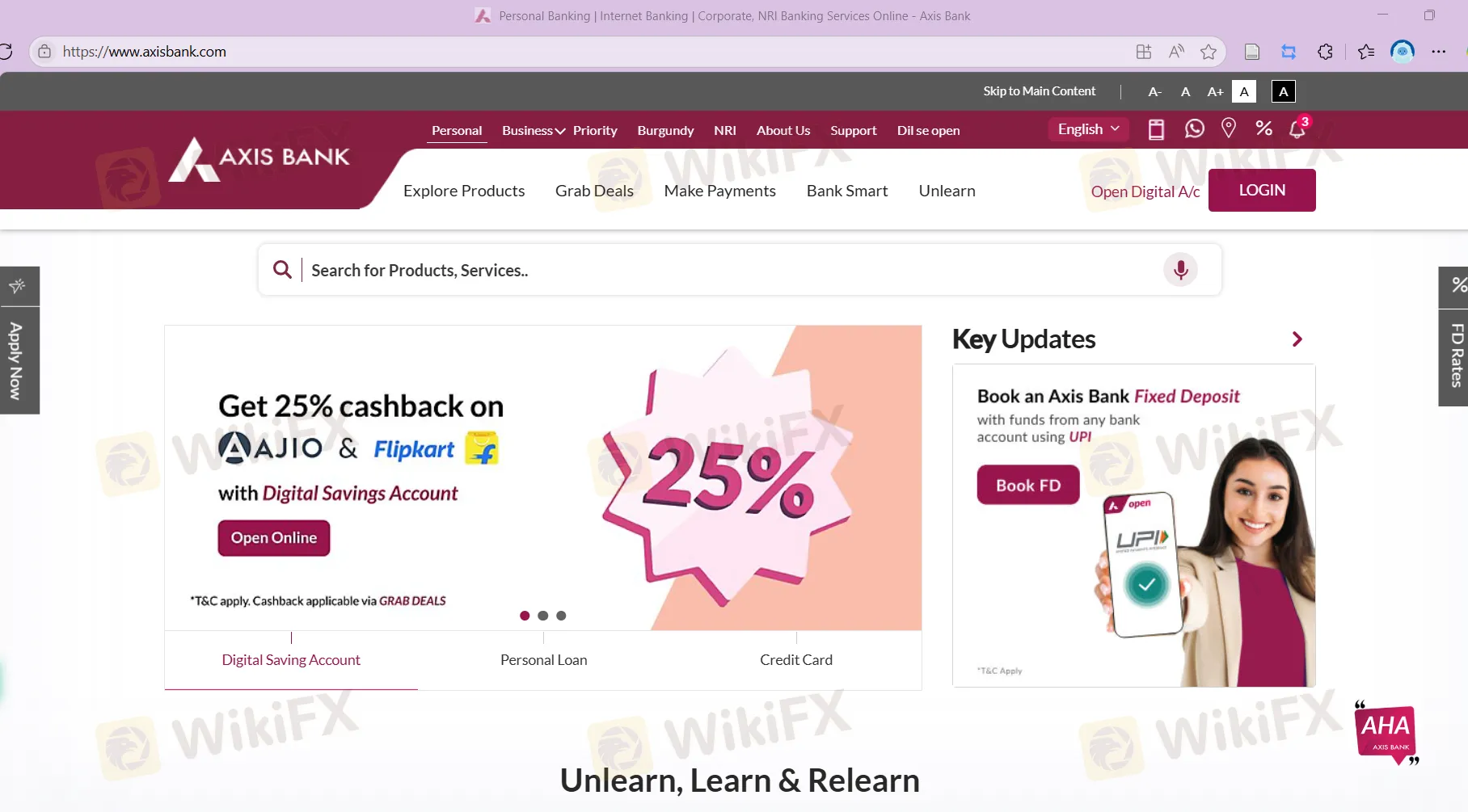 Homepage ng Axis Bank