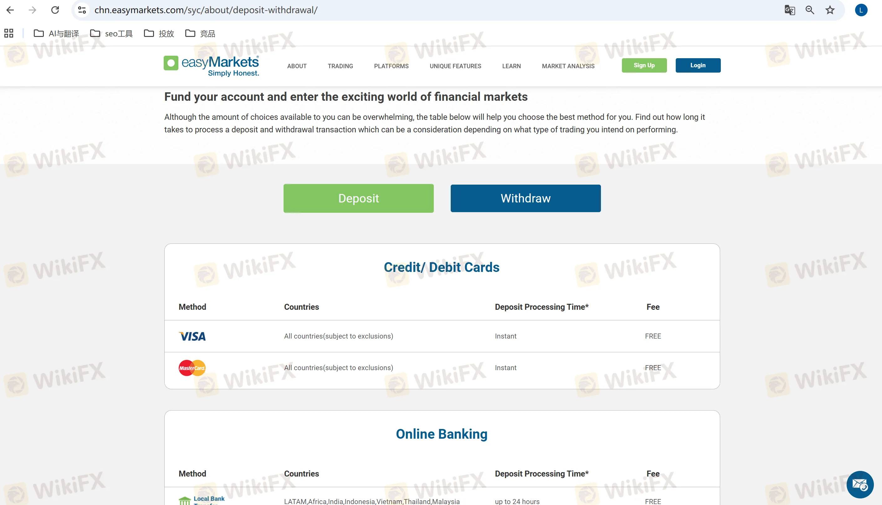 easyMarkets Deposit and Withdrawal details easyMarkets Deposit and Withdrawal details