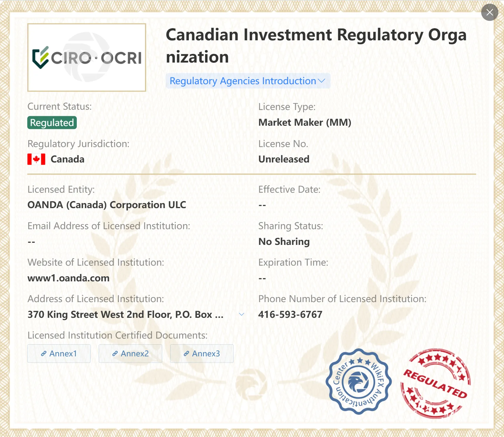 OANDA regulatory 