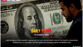 Hamas signed Gaza ceasefire, USD up 4th day, gold below $4000.