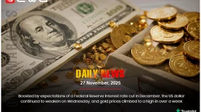 The US dollar weakened as Fed rate cut hopes grew, and gold hit a one-week high.