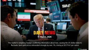 Market reacts to Trump's Iran comments, dollar fluctuates; spot gold up 1% to $5179.67.