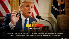 Trump’s feint spurs USD swings; gold V-rebounds $4500, oil -11%.