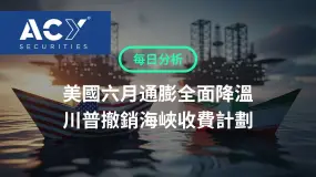 【ACY每日分析】美國六月通膨全面降溫、川普撤銷海峽收費計畫、降息預期提振黃金走勢